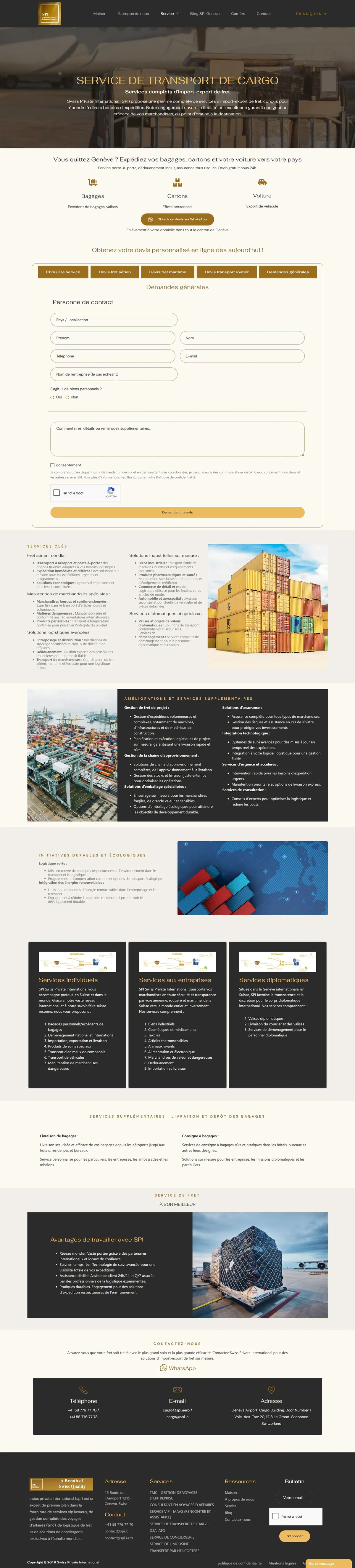 Swiss Private International — cargo page, in french
